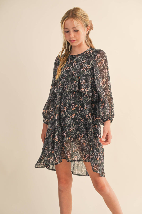 TWEEN KIDS GIRLS LAYERED HI LOW MIDI DRESS (7-14)