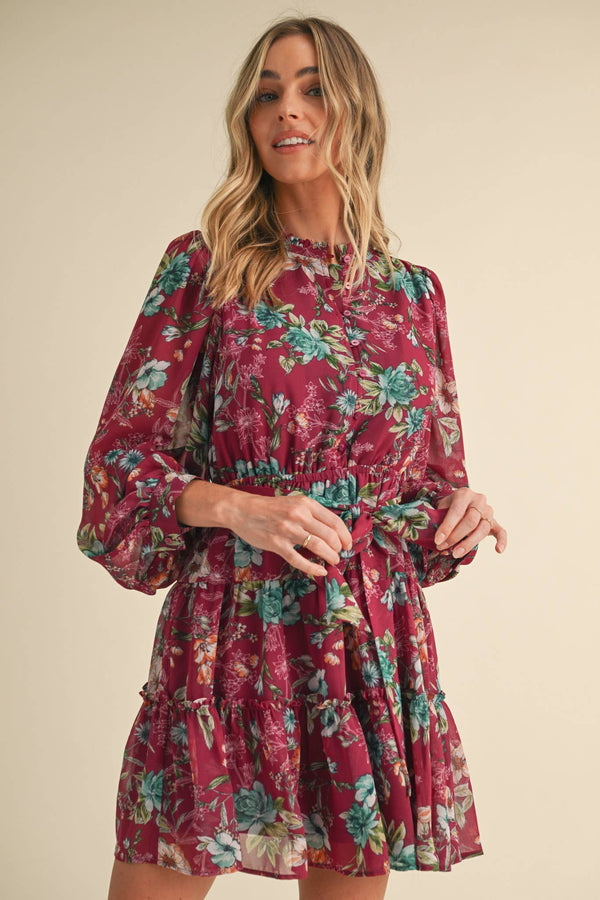 EXCLUSIVE PRINT PUFF SLEEVE BUTTON DOWN MINI DRESS MDR3762