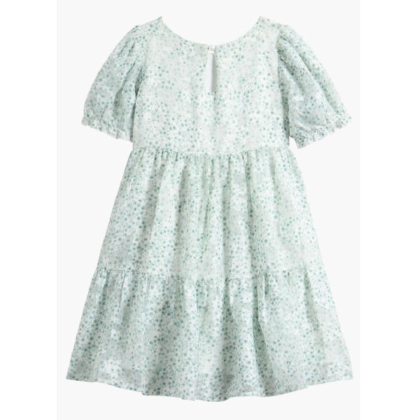 Girls Puff Sleeve Burnout Chiffon Tiered Party Dress