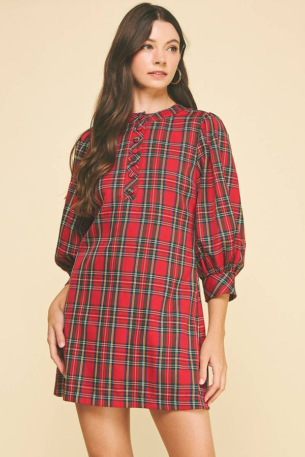 PLAID BUTTON DOWN MINI DRESS