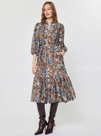 Botanical Printed Tiered Midi Dress