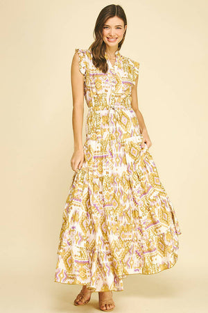 GEOMETRIC TIERED MAXI DRESS