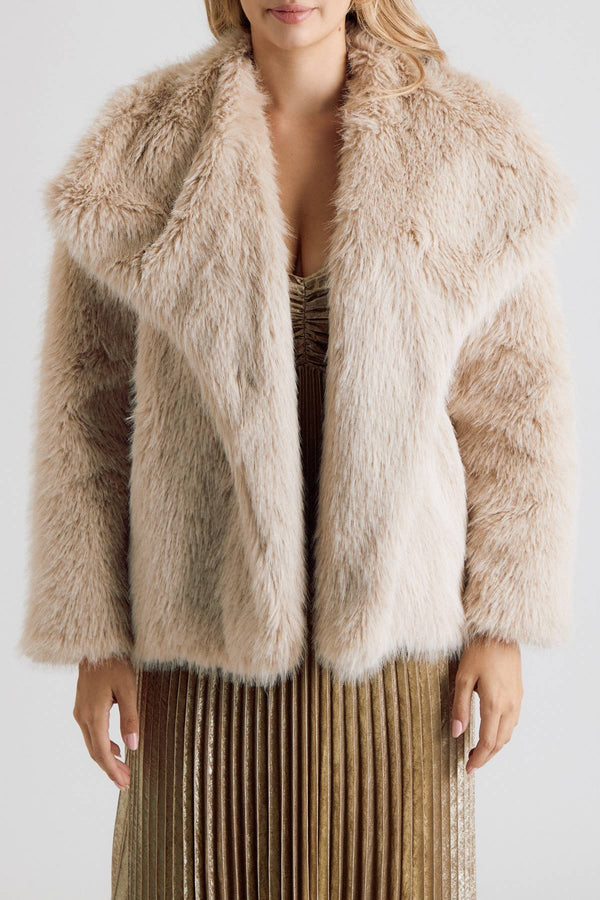 Long Sleeve Open Front Faux Fur Coat
