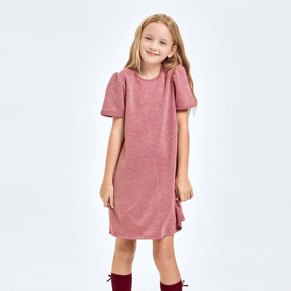 Mink Lurex Puff Sleeves Dress
