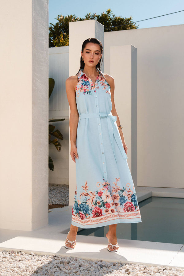 Floral Button Sleeveless Maxi Dress