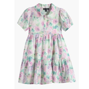Girls Floral Puff Sleeve Tiered Party Shirtdress