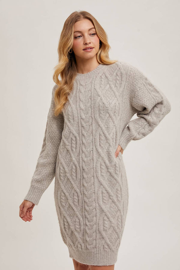 CABLE KNIT SWEATER MIDI DRESS