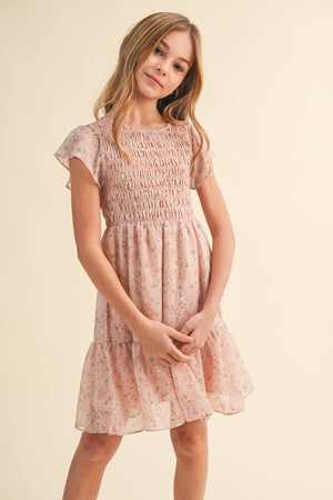 TWEEN KIDS GIRLS SMOCKED FLOUNCE DRESS