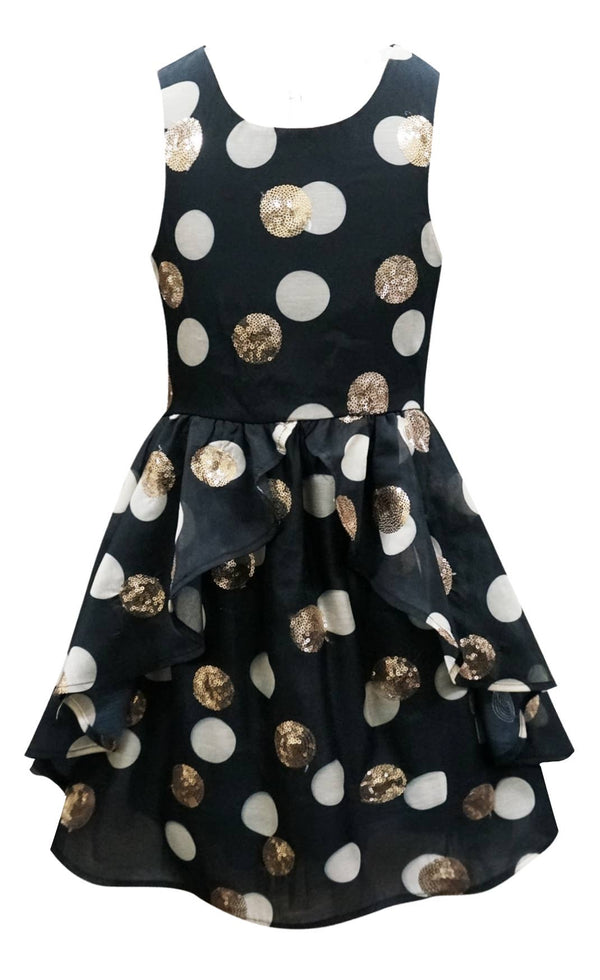 Fit and Flare Polka Dot Dress with front skirt ruffles