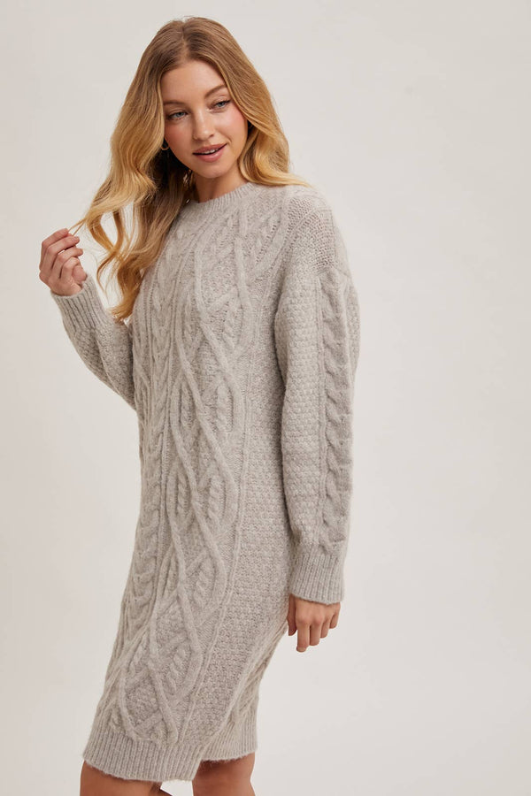 CABLE KNIT SWEATER MIDI DRESS