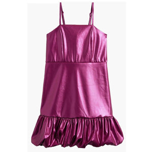 Tween Metallic Faux Leather Bubble Party Dress