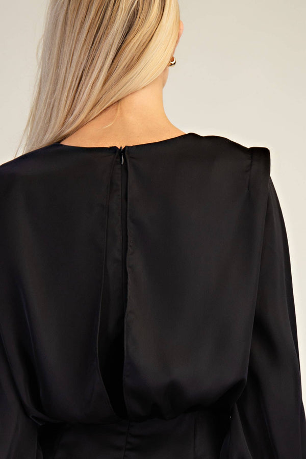 Round Neck Shoulder Pad Mini Dress