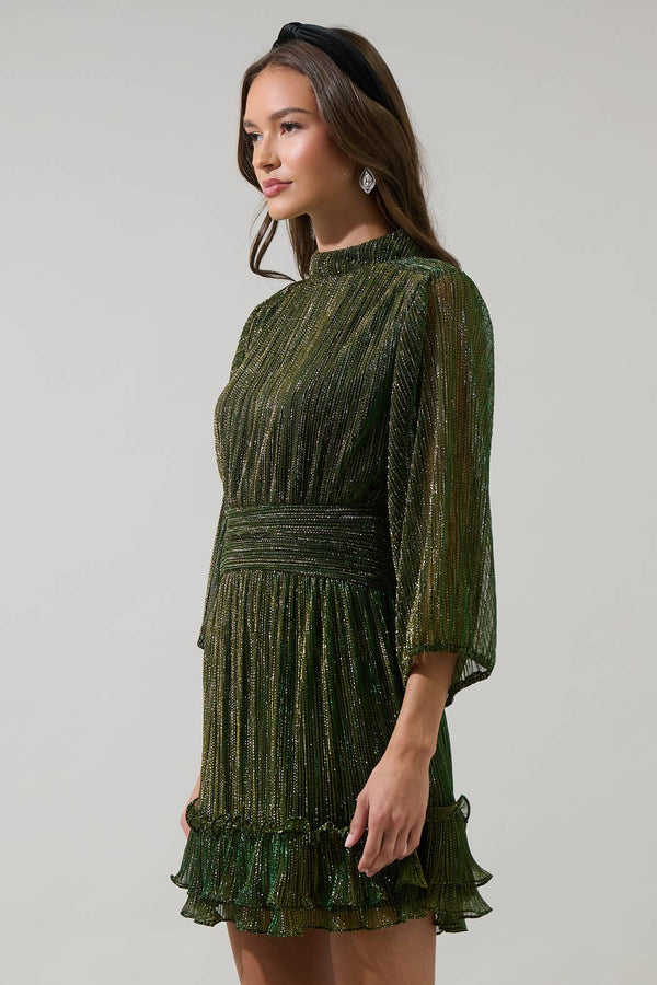 Senoviah Shiny Brett Ruffle Mini Dress