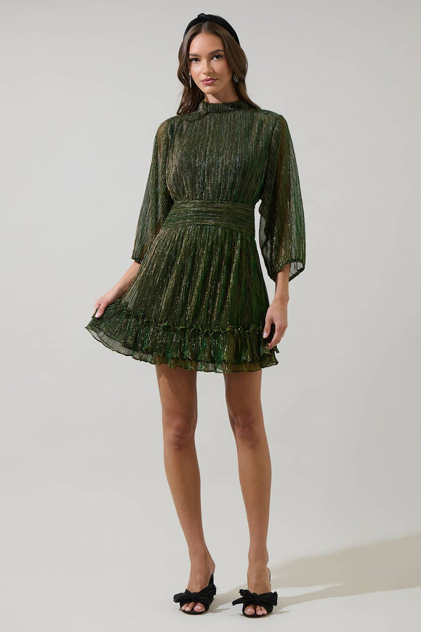 Senoviah Shiny Brett Ruffle Mini Dress