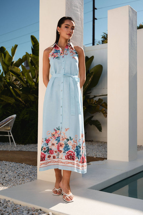 Floral Button Sleeveless Maxi Dress