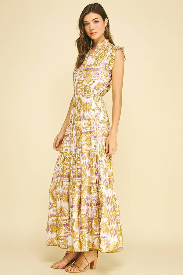 GEOMETRIC TIERED MAXI DRESS