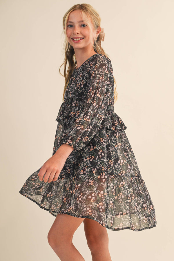 TWEEN KIDS GIRLS LAYERED HI LOW MIDI DRESS (7-14)