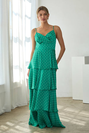 Sleeveless Polka Dot Cami Tiered Maxi Dress