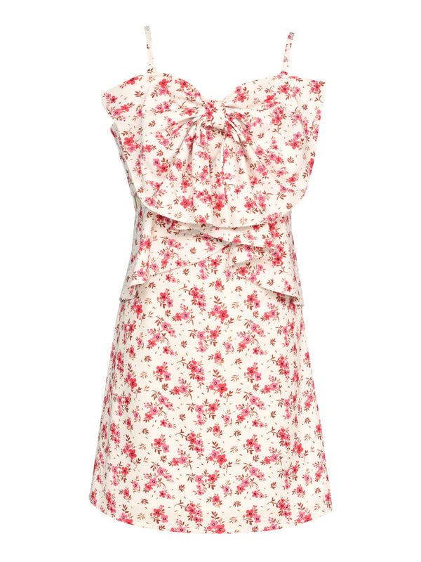 FLORAL PRINT DRESS W/ BOW & WAIST CUTOUT