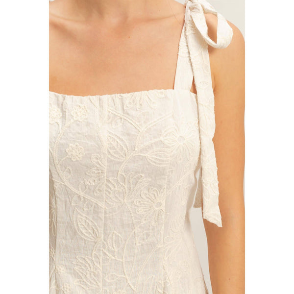 Floral Embroidery Tie-Strap Romper
