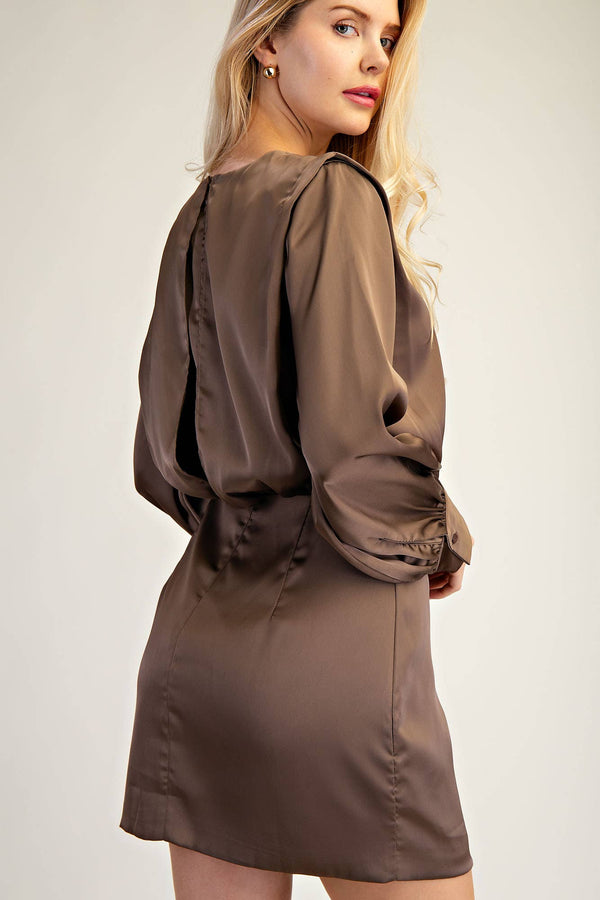 Round Neck Shoulder Pad Mini Dress