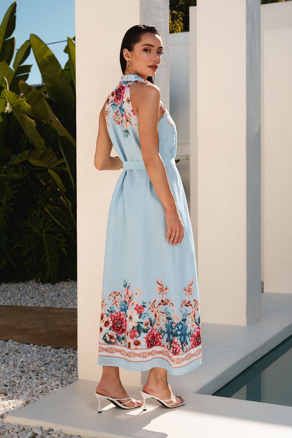 Floral Button Sleeveless Maxi Dress