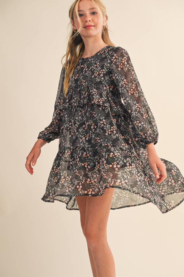 TWEEN KIDS GIRLS LAYERED HI LOW MIDI DRESS (7-14)