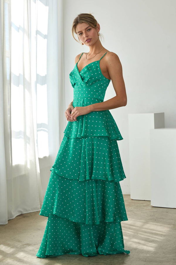 Sleeveless Polka Dot Cami Tiered Maxi Dress