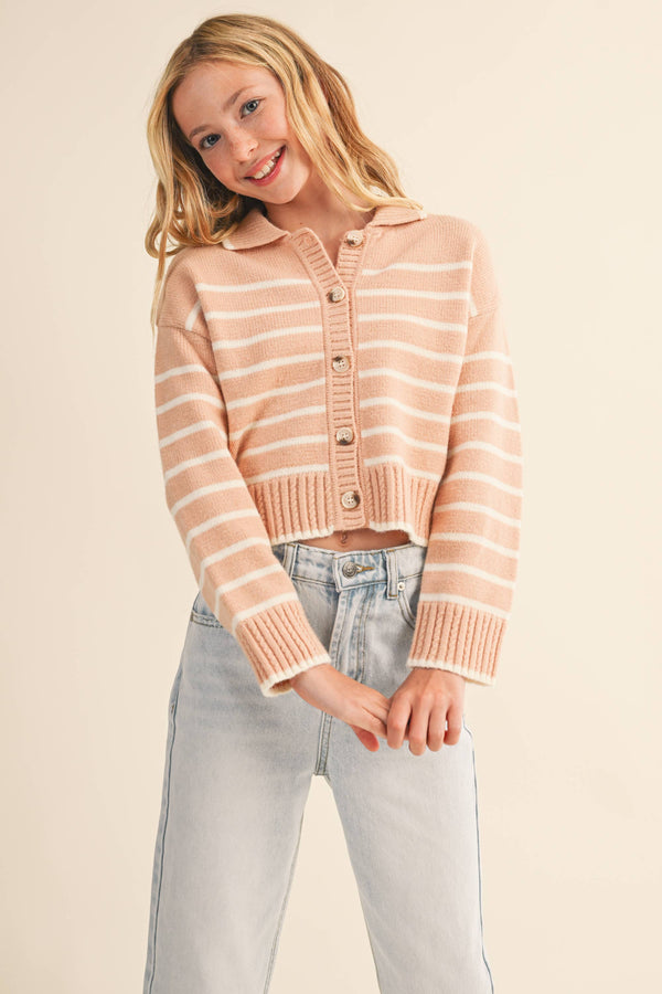 Girls Button Up Collar Cardigan