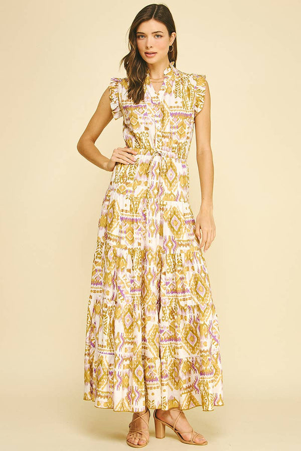 GEOMETRIC TIERED MAXI DRESS